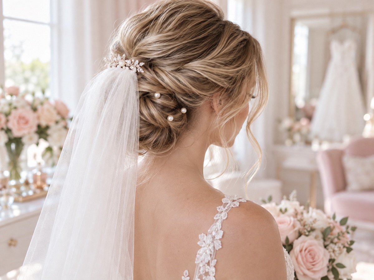 Bride with a soft, full bridal updo